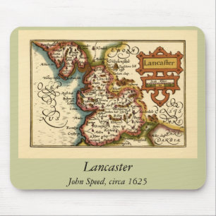Lancashire England Old John Speed Atlas Karta Musmatta