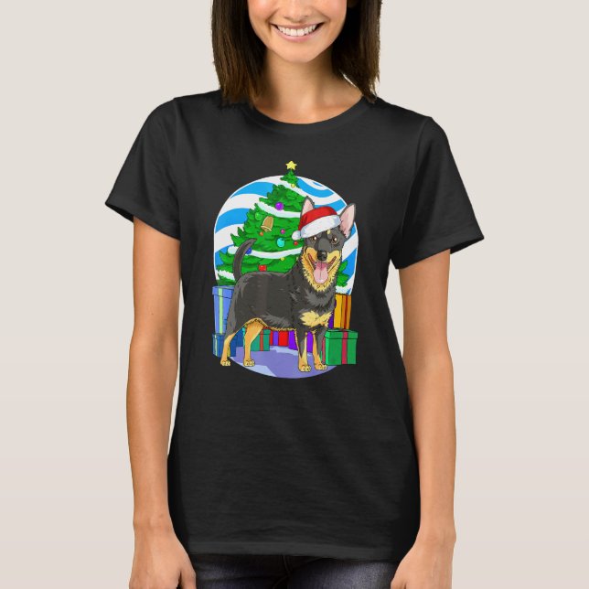 Lancashire Heeler Hund Santa Julgran Decor T Shirt (Framsida)