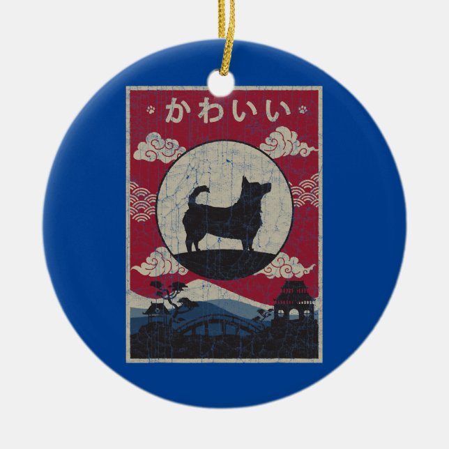 Lancashire Heeler Japansk Design Kawaii Hund Mamma Julgransprydnad Keramik (Framsidan)