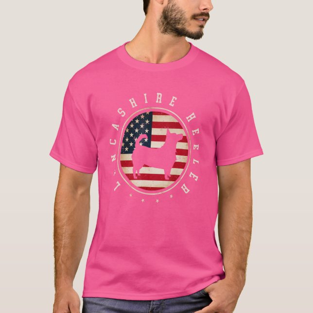 Lancashire Heeler USA flagga 4 juli Hund Pappa T Shirt (Framsida)