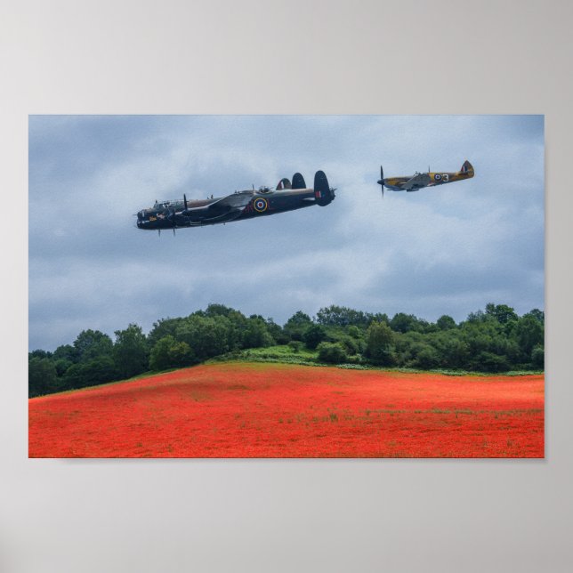 Lancaster Bomber och Hawker-orkanen som flyger öve Poster (Framsidan)