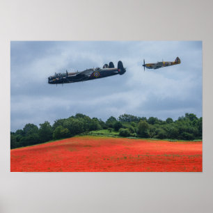 Lancaster Bomber och Hawker-orkanen som flyger öve Poster