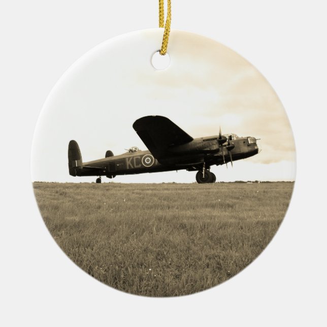 Lancaster Bomber Sepia Tone Julgransprydnad Keramik (Framsidan)