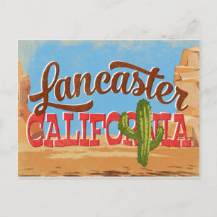 Lancaster California Tecknad Desert Vintage resor Vykort