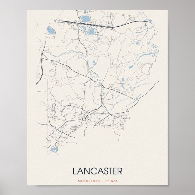 Lancaster Massachusetts Gatukarta Poster (Framsidan)
