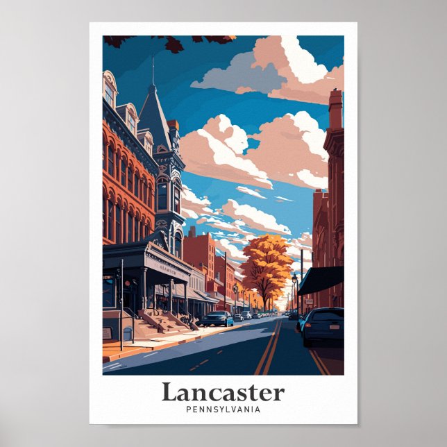 Lancaster Pennsylvania Travel Art Vintage Poster (Framsidan)