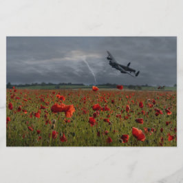 Lancasterbomb över en vallmoåkrar brevpapper