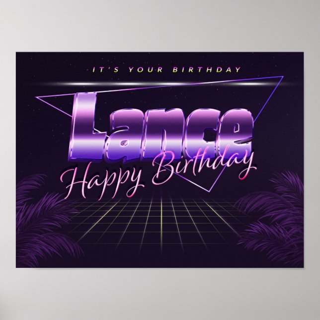 Lance Name Vorname lila retro Poster Geburtstag (Framsidan)