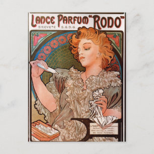 Lance parfum Rodo av Alphonse Mucha Vykort