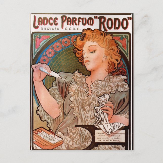Lance parfum Rodo av Alphonse Mucha Vykort (Framsida)