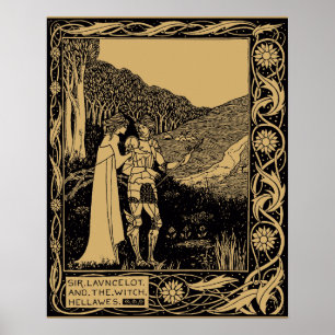 Lancelot och Hellawes av Aubrey Beardsley Poster