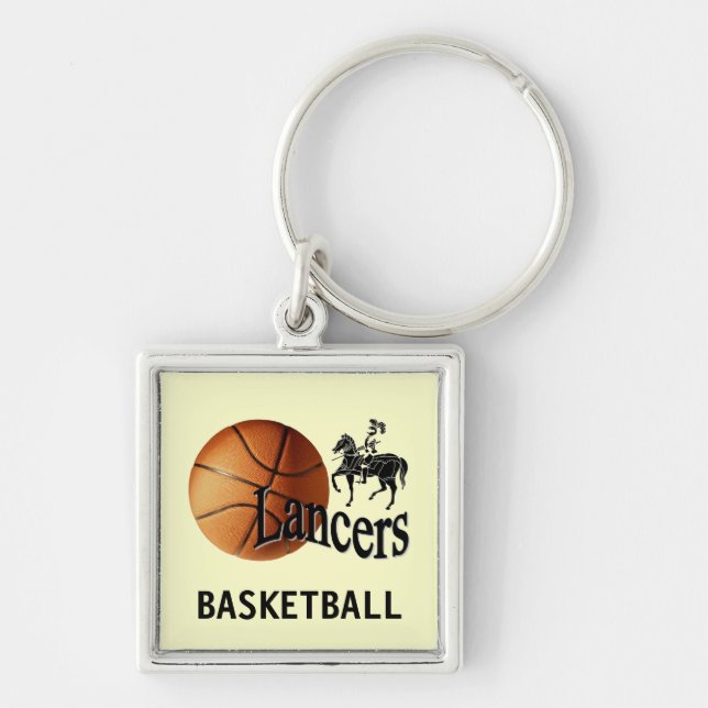 Lancerbasket Keychain Fyrkantig Silverfärgad Nyckelring (Framsidan)
