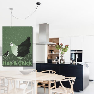 Land Animal Mor Hen & Chick Poultry Kitchen Canvastryck