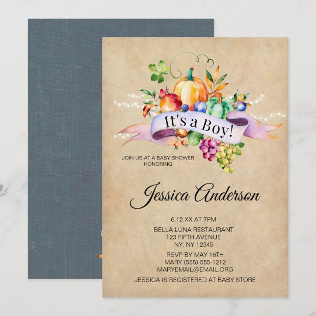Land Autumn Ljus Boy Baby Shower Inbjudningar (Fram/baksida)