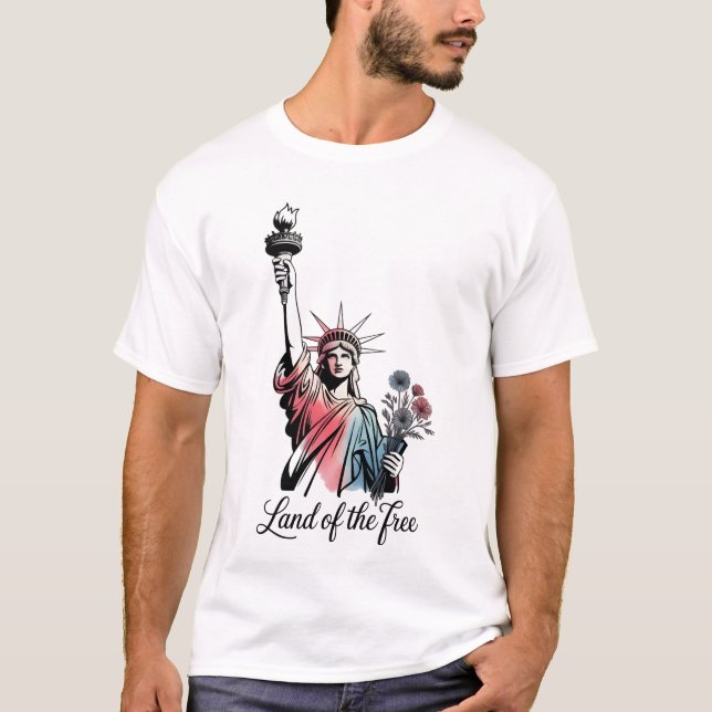Land av de fria 4 juli Patriotisk T Shirt (Framsida)