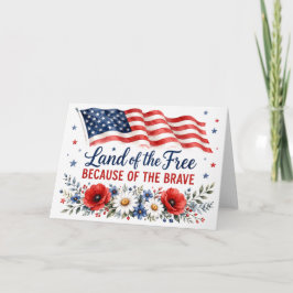 Land av de fria på grund av de modiga patriotiska kort