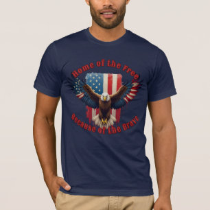 Land av de fria på grund av de modiga skalliga örn t shirt