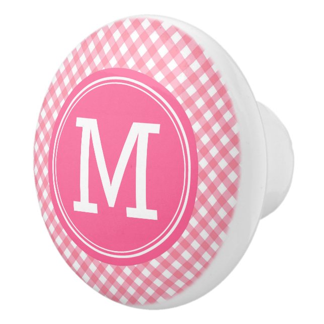 Land Baby Rosa  Gingham Personalize Monogram Knopp (Höger)