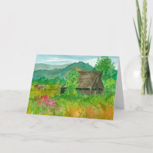 Land Barn Watercolor Painting Grattis på födelseda Kort