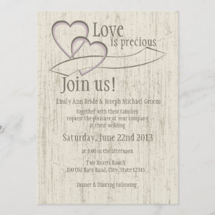 Land Barn Wood Bröllop Hearts Inbjudningar