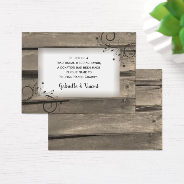 Land Barn Wood Flowers Bröllop Charity Favor Visitkort (Skivbord)
