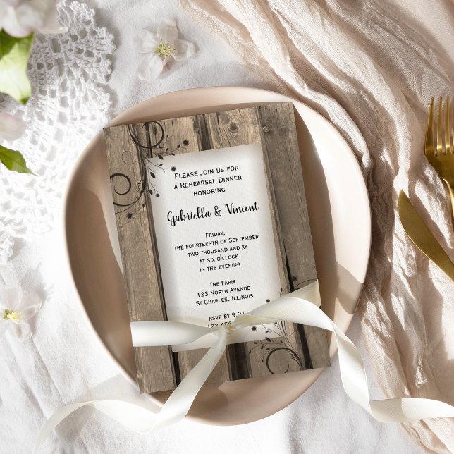 Land Barn Wood Flowers Bröllop Rehearsal Dinner Inbjudningar (Skapare uppladdad)