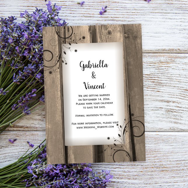 Land Barn Wood Flowers Bröllop spara datum Inbjudningar (Set a rustic tone for your barn party wedding with this charming save the date announcement.)