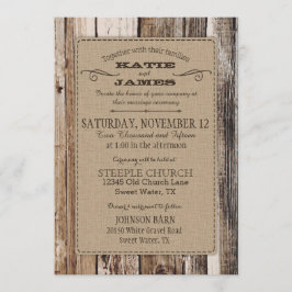Land Barn Wood Planks Rustic Bröllop Inbjudningar