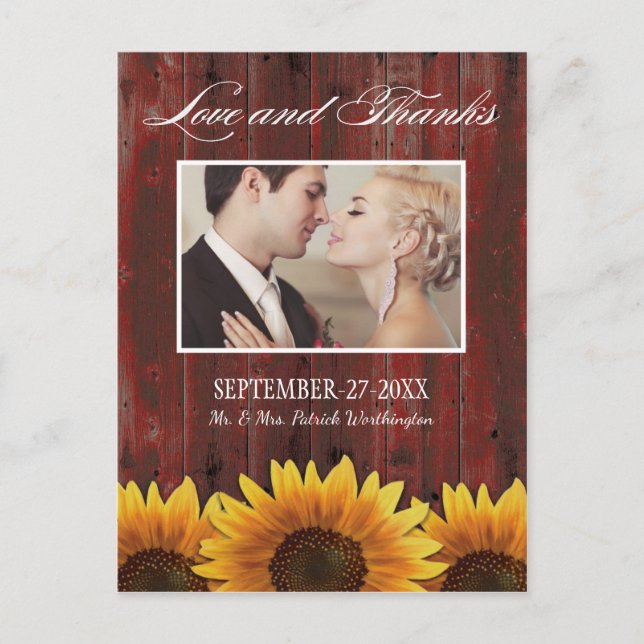 Land Barn Wood Rustic Solros - tack. Vykort (Framsida)