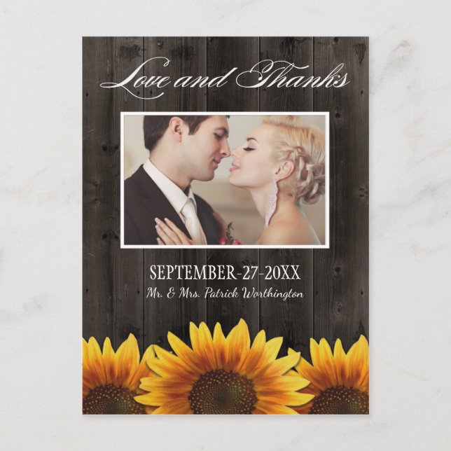 Land Barn Wood Rustic Solros - tack. Vykort (Framsida)