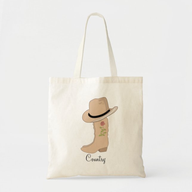Land Beige Hat och Boots med blomma Tygkasse (Framsidan)