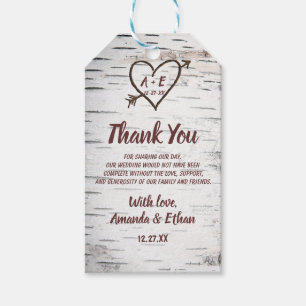Land Birch Träd Bark Heart Arrow Rustic Bröllop Presentetikett