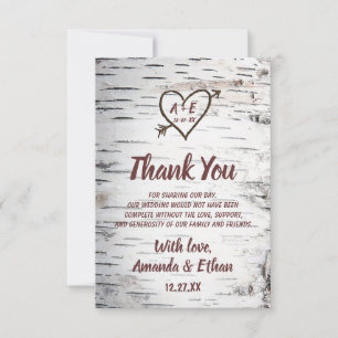 Land Birch Träd Bark Heart Arrow Rustic Bröllop Tack Kort