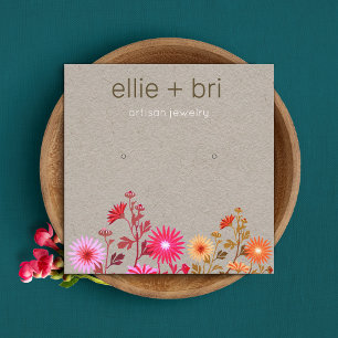 Land Blommigt Boho Kraft Stud Earring Visning Fyrkantigt Visitkort