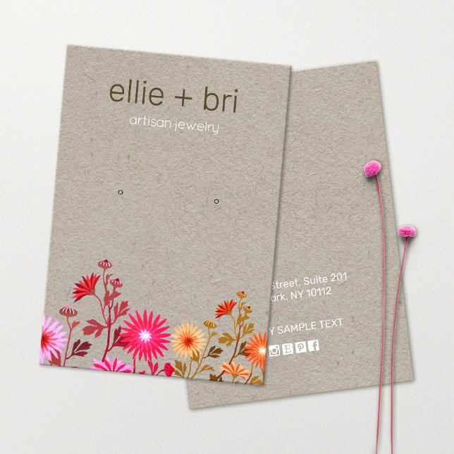 Land Blommigt Boho Kraft Stud Earring Visning Visitkort (Skapare uppladdad)