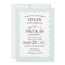 Land Blommigt Gingham Rosa Blue Bröllop