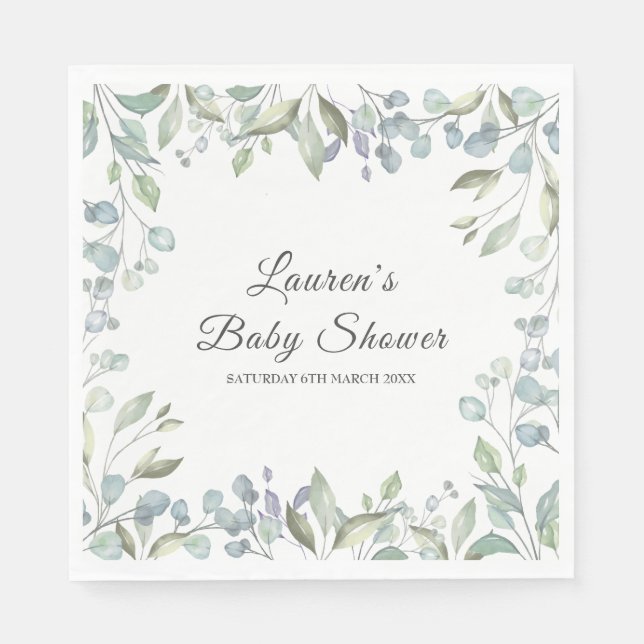 Land Blommigt Greenery Baby Shower / Sprinkle Pappersservett (Framsidan)