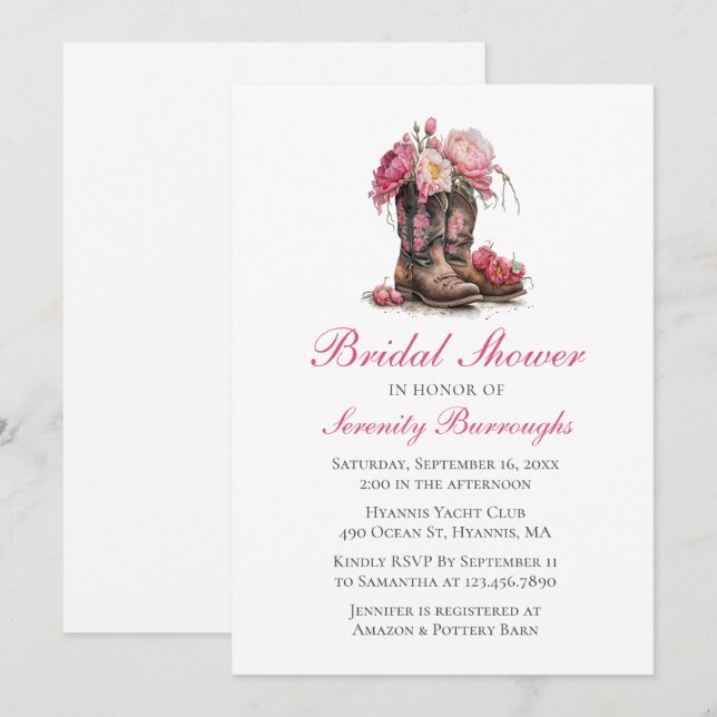 Land Blommigt Möhippa Western CowboyBoots Inbjudningar (Fram/baksida)