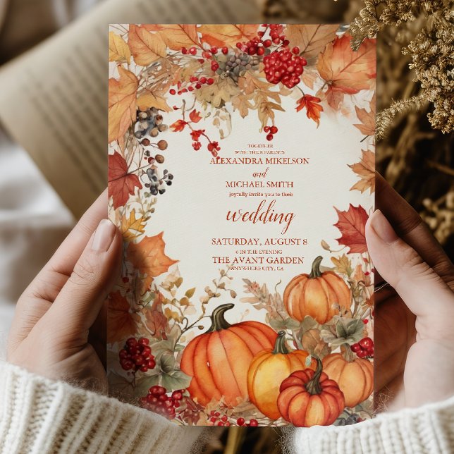 Land Blommigt Pumpkin Scrip Bröllop Inbjudningar (Skapare uppladdad)
