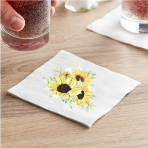 Land Blommigt Sommarfärgad Gult Solros Pappersservett