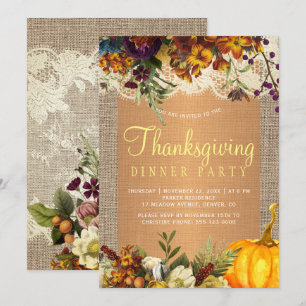 Land blommigt-Thanksgiving-middag med hög  Inbjudningar