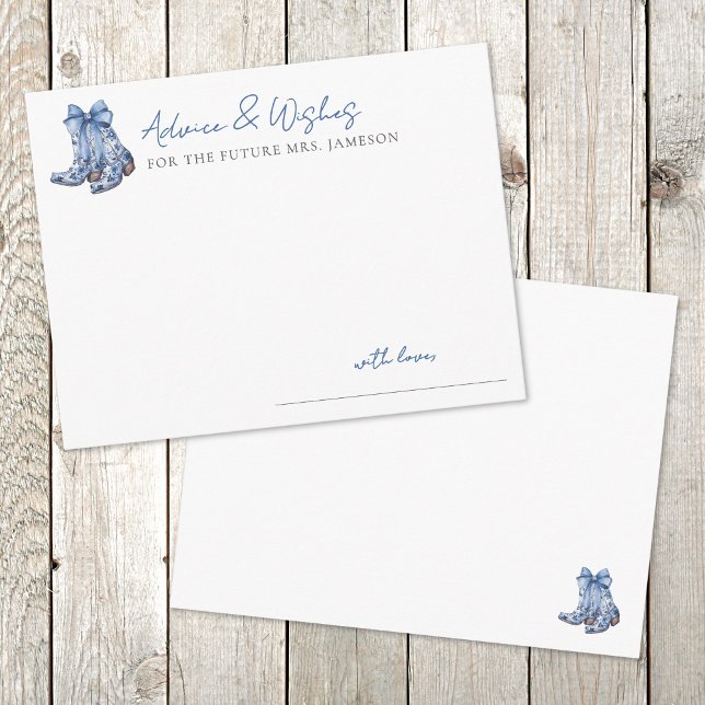 Land Blue Bow Cowboys Möhippa Advice Tilläggskort (Country Blue Bow Cowboy Bridal Shower Advice Enclosure Card )