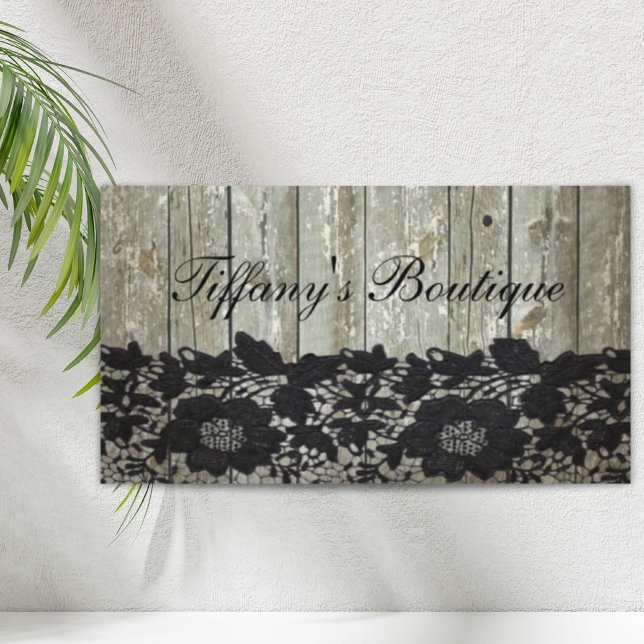 land bohemian Black snöre gammal rustic barnwood Visitkort (country bohemian Black lace old rustic barnwood Business Card)