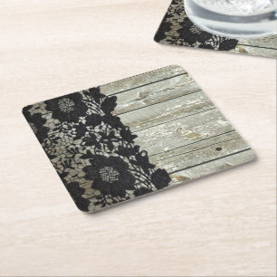 land bohemian Black snöre, rustik lingved Underlägg Papper Kvadrat