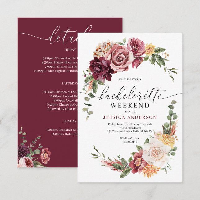 Land Boho Rustic Bachelorette Party Itinerary Inbjudningar (Fram/baksida)