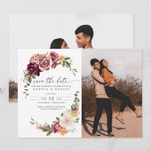 Land Boho Rustic-Blommigten sparar datumet Inbjudningar