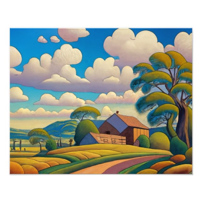 Land bondhus i Golden Sunlight Fototryck (Framsidan)