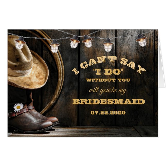 Land Boots Hat Barn Wood Bridesmaid-begäran OBS Kort (Framsidan Horizontal)