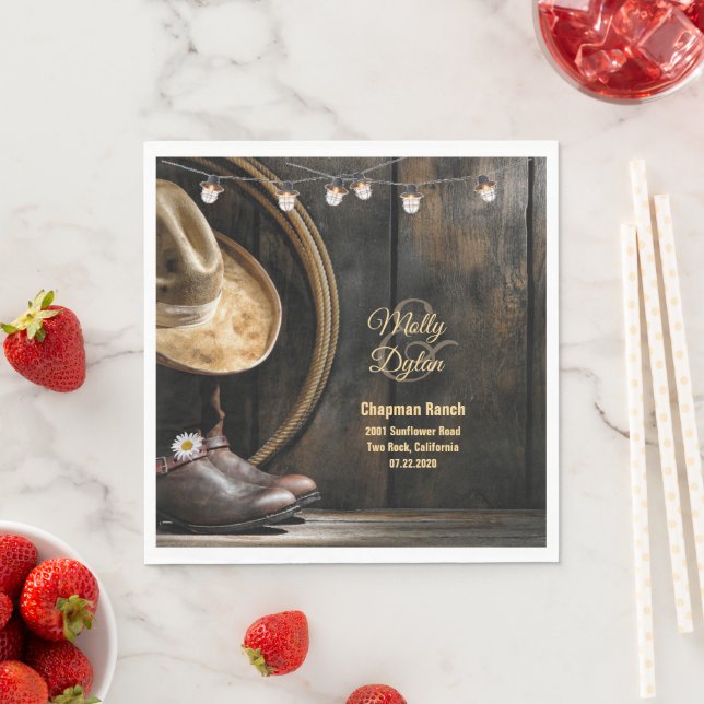 Land Boots Hat, Barn Wood Bröllop Pappra blöjor Pappersservett (Insitu)