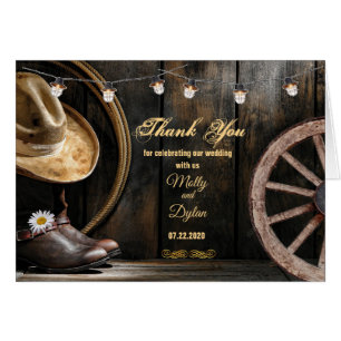 Land Boots Hat & Barn Wood Bröllop Tack OBS Kort